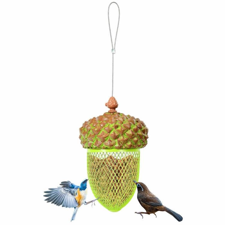 Outdoor Metal Mesh Bird Feeder with Metal Acorn Roof-1