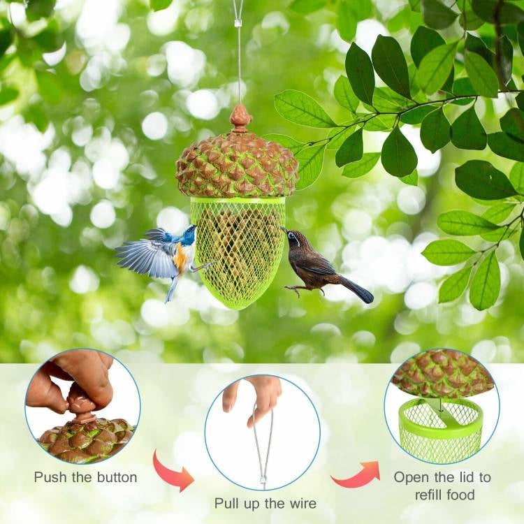 Outdoor Metal Mesh Bird Feeder with Metal Acorn Roof-2