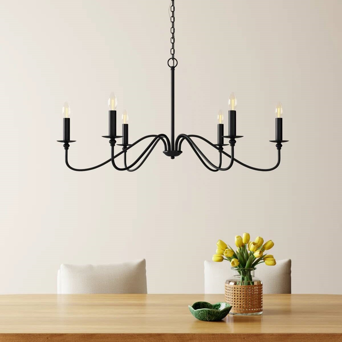 42-inch Traditional 6-Light Dimmable Chandelier in Matte Black Finish-0