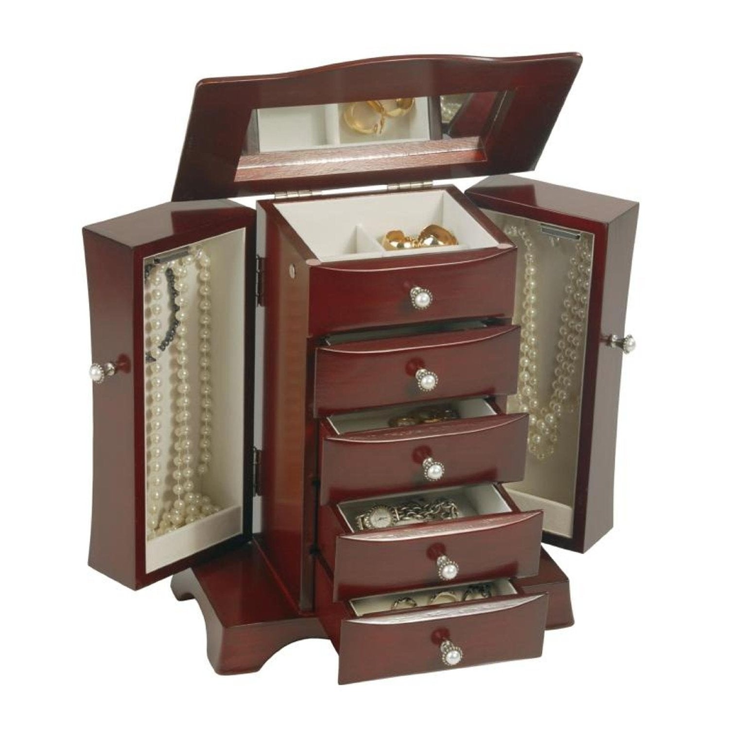 4-Drawer Jewelry Box in Cherry / Mahogany Wood Finish-1