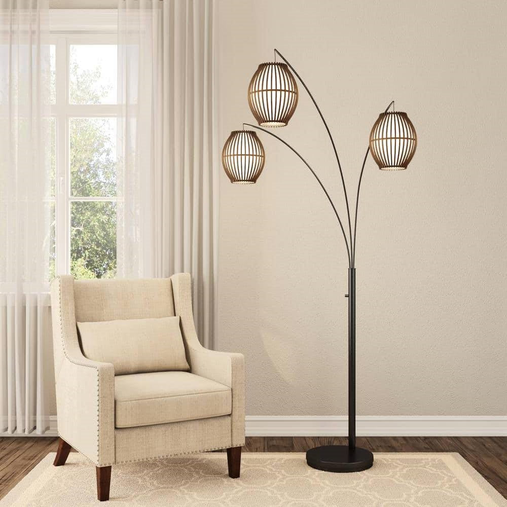 Modern Mid-Century Bohemian 82-inch Arch Floor Lamp with 3 Barrel Lights-1