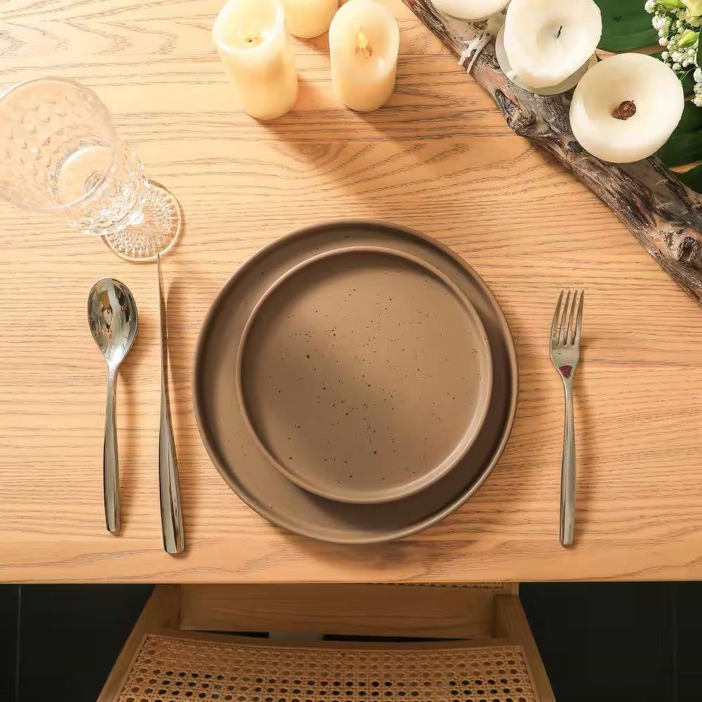 16-Piece Stoneware Dinnerware Set in Matte Brown - Service for 4-1