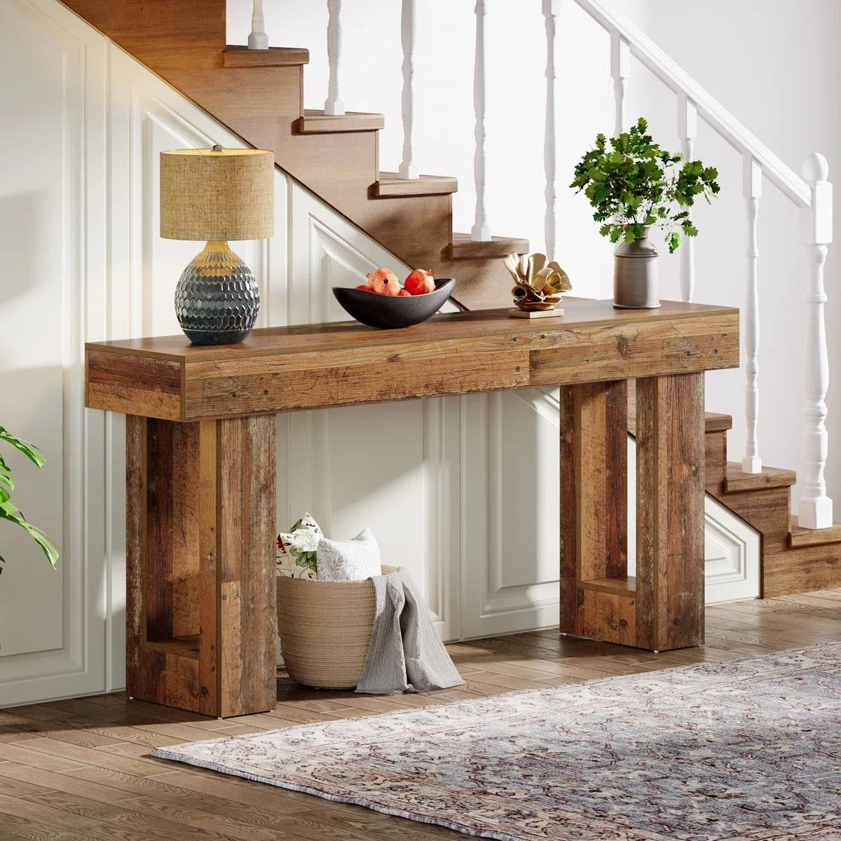 Modern Farmhouse 63-inch Entryway Console Sofa Table in Distressed Wood Finish-2
