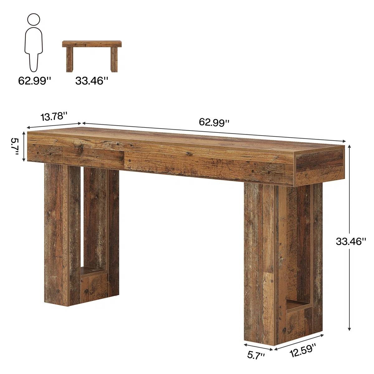 Modern Farmhouse 63-inch Entryway Console Sofa Table in Distressed Wood Finish-4