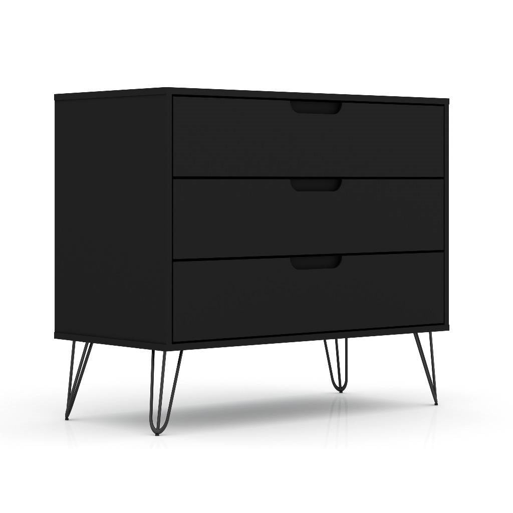 Modern Scandinavian Style Bedroom 3-Drawer Dresser in Black Wood Finish-0