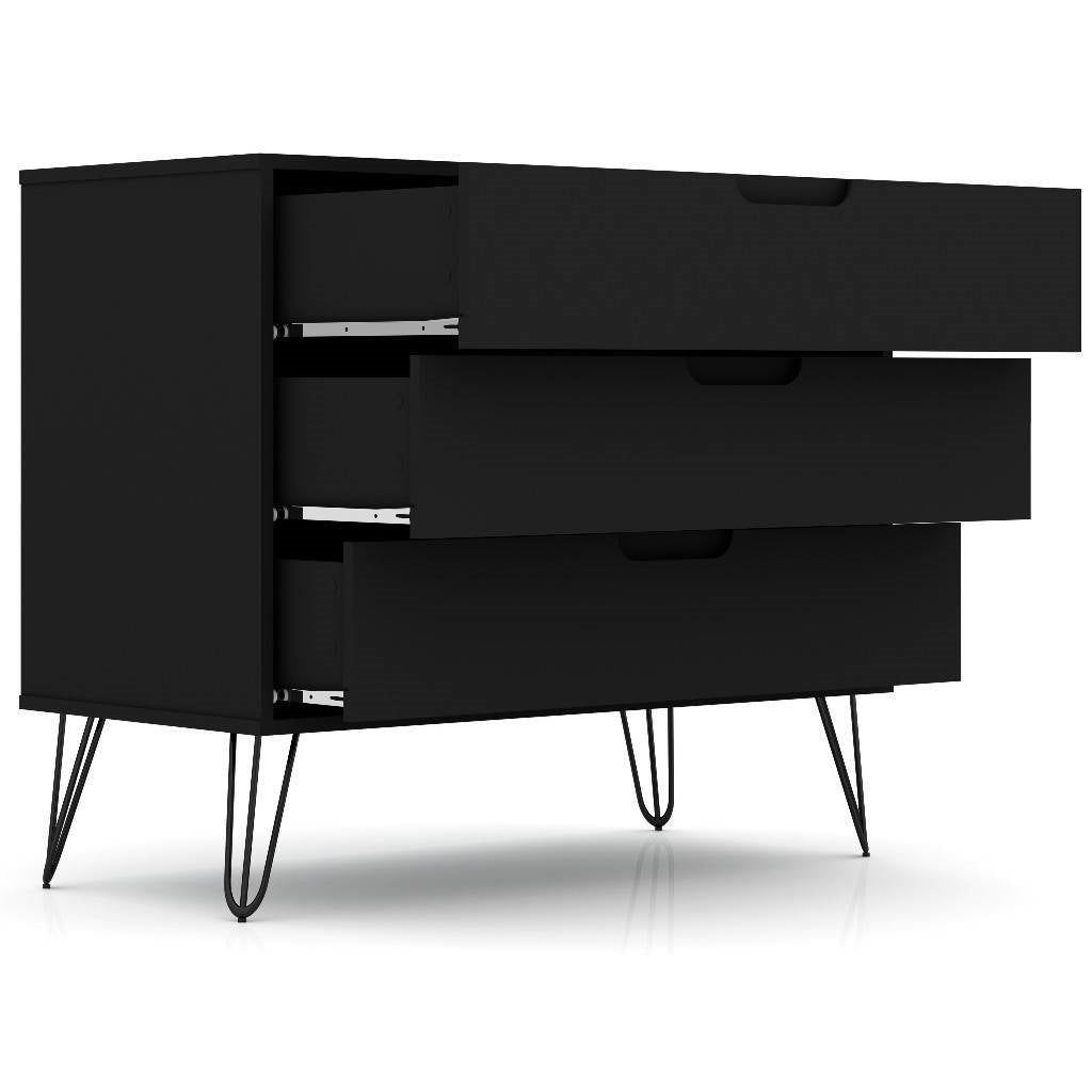 Modern Scandinavian Style Bedroom 3-Drawer Dresser in Black Wood Finish-4