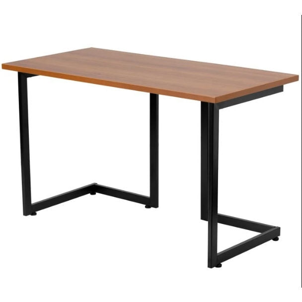 Modern Black Metal Frame Computer Desk with Cherry Wood Finish Top-0