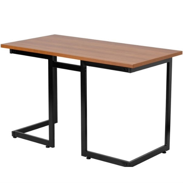 Modern Black Metal Frame Computer Desk with Cherry Wood Finish Top-1