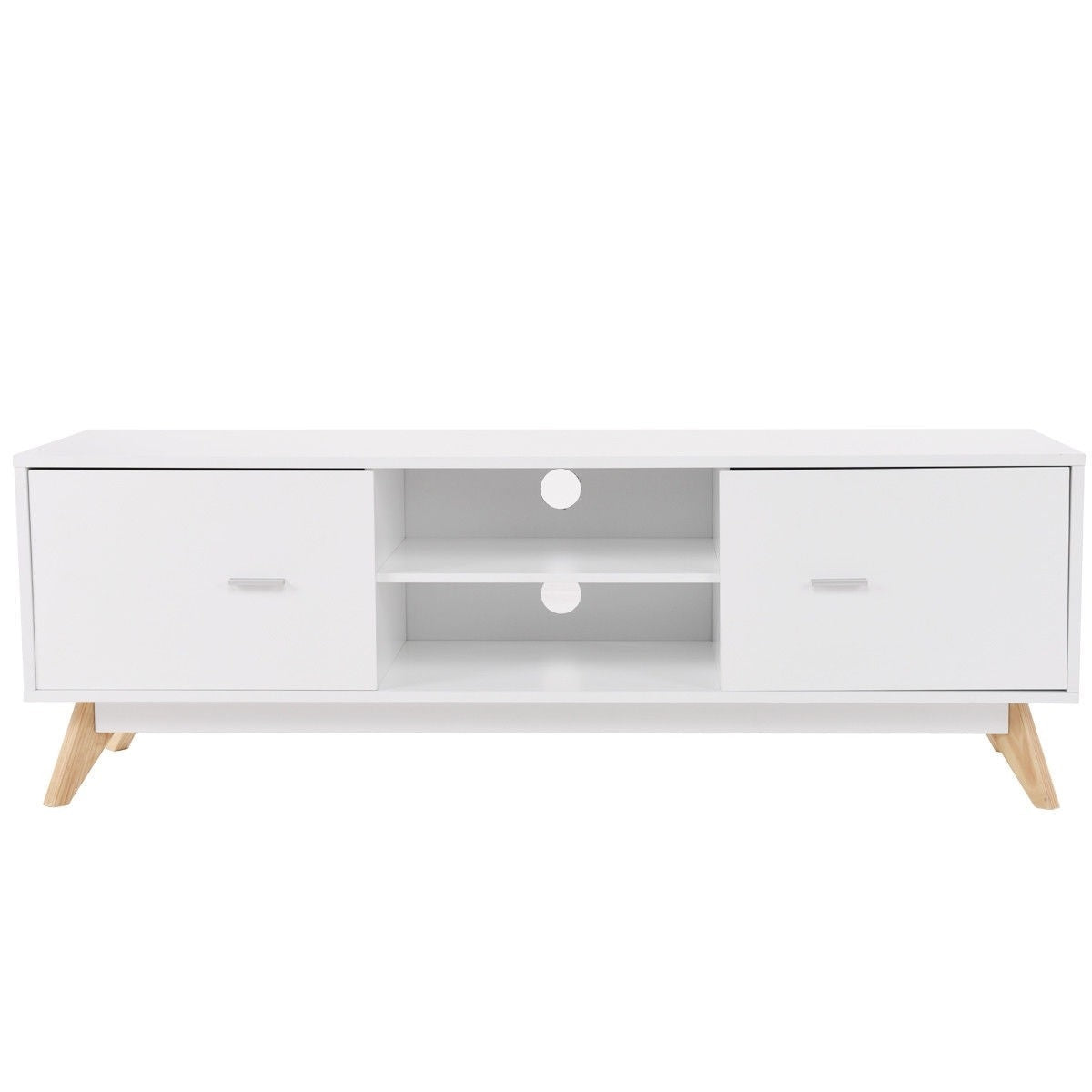 Modern Mid Century Style White TV Stand with Wood Legs-3