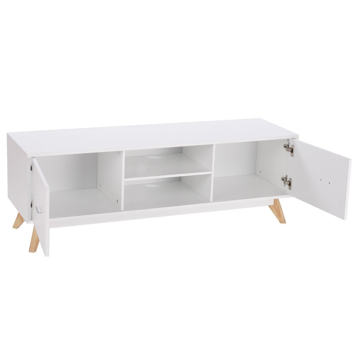 Modern Mid Century Style White TV Stand with Wood Legs-4