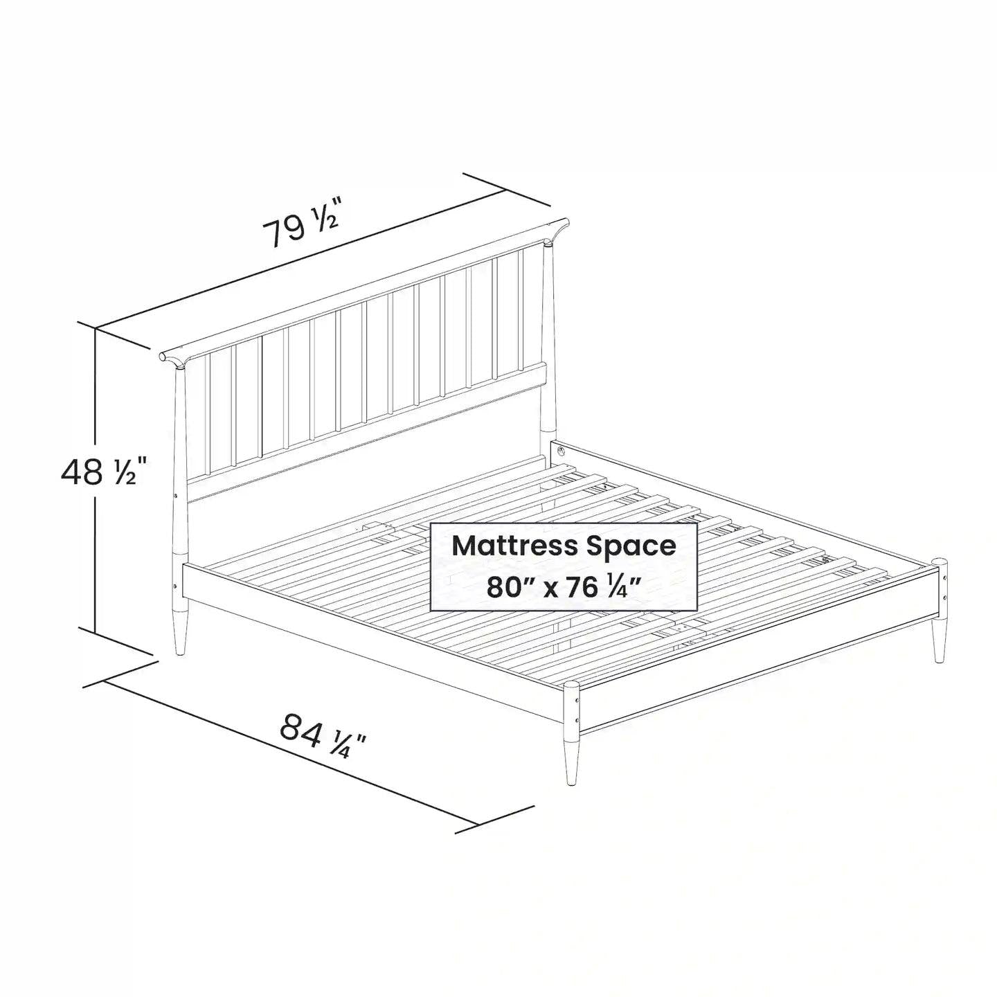 King Size Hardwood Mid Century Platform Bed Frame with Headboard in Walnut-4