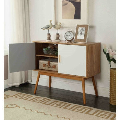 Mid-Century Modern Console Table Storage Cabinet with Solid Wood Legs-1