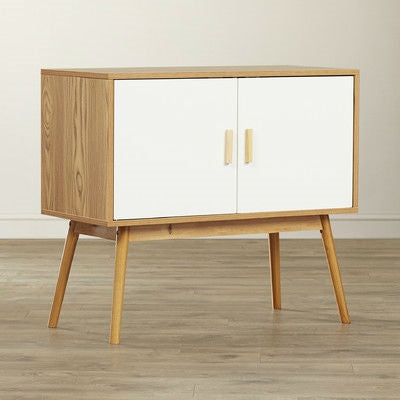 Mid-Century Modern Console Table Storage Cabinet with Solid Wood Legs-2