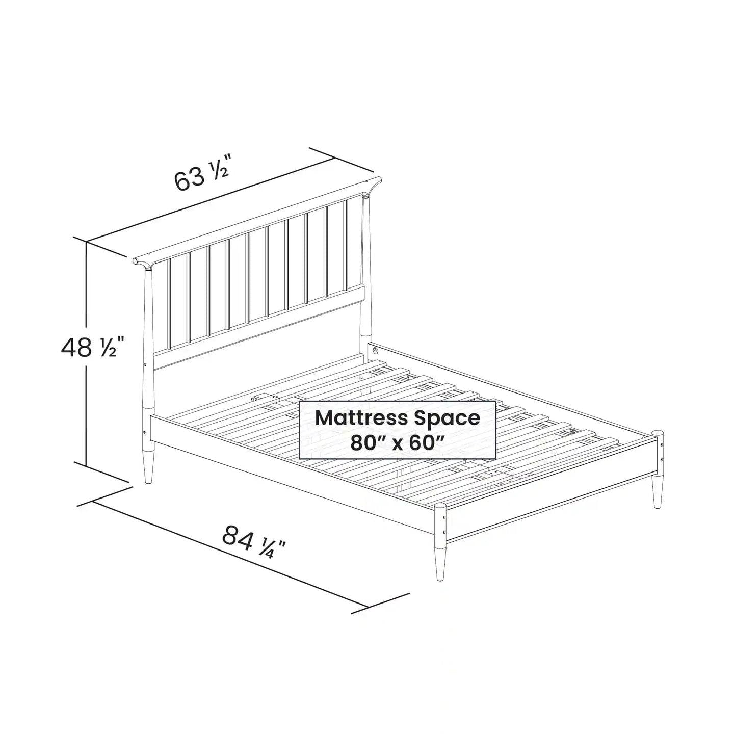 Queen Size Hardwood Mid Century Platform Bed Frame with Headboard in Walnut-4