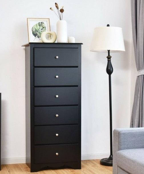 Modern Black 6 Drawer Tall Wood Dresser Chest-1