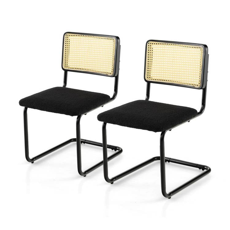 Set of 2 - Modern Mid-Century Black Dining Chair with Beige Rattan Backrest-0