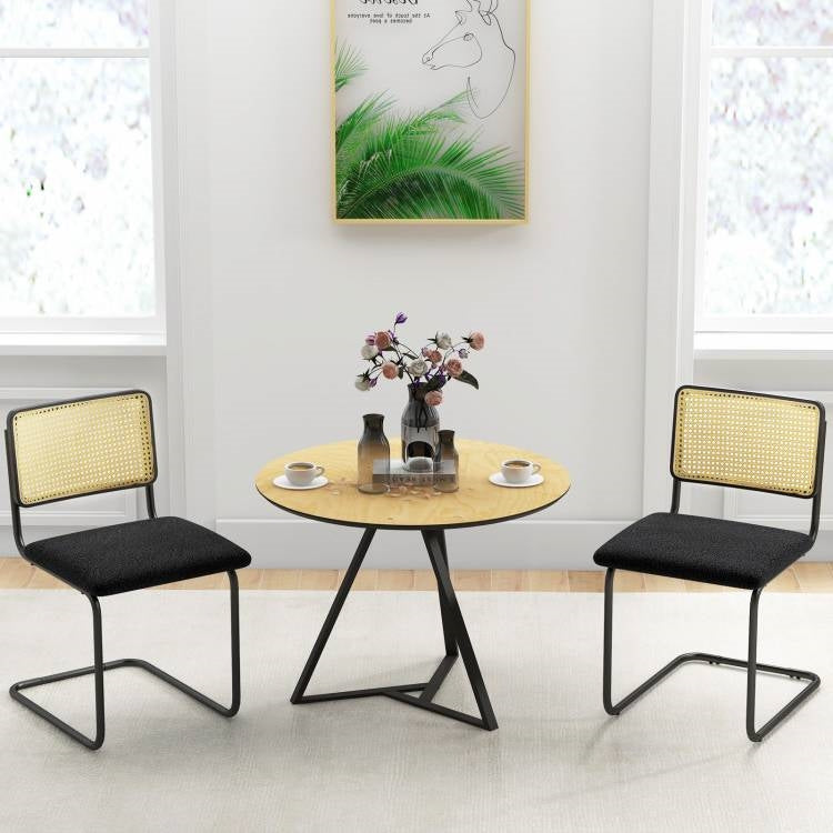 Set of 2 - Modern Mid-Century Black Dining Chair with Beige Rattan Backrest-1