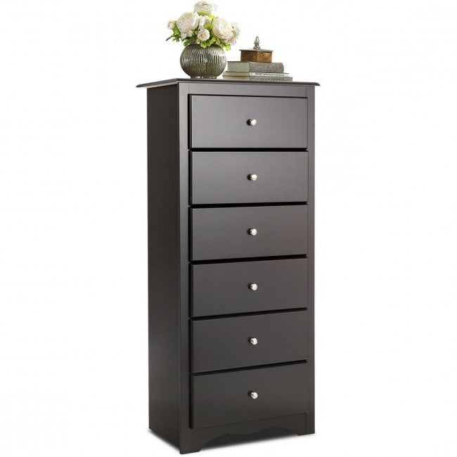 Modern Espresso 6 Drawer Tall Wood Dresser Chest-0