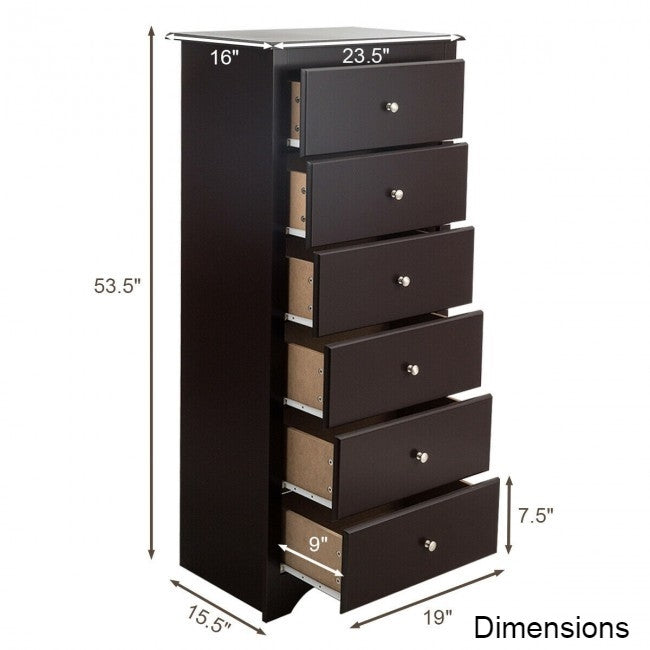 Modern Espresso 6 Drawer Tall Wood Dresser Chest-1