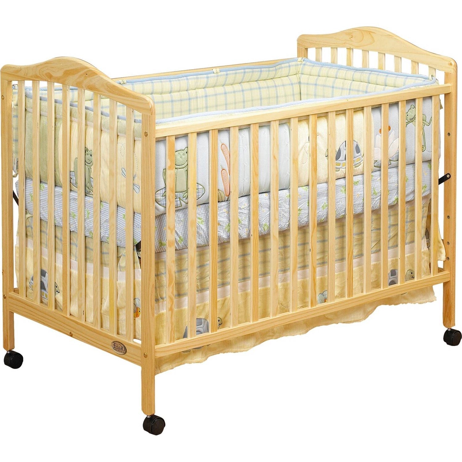 Farmhouse Natural Wood Convertible Crib Toddler Bed with Locking Caster Wheels-0