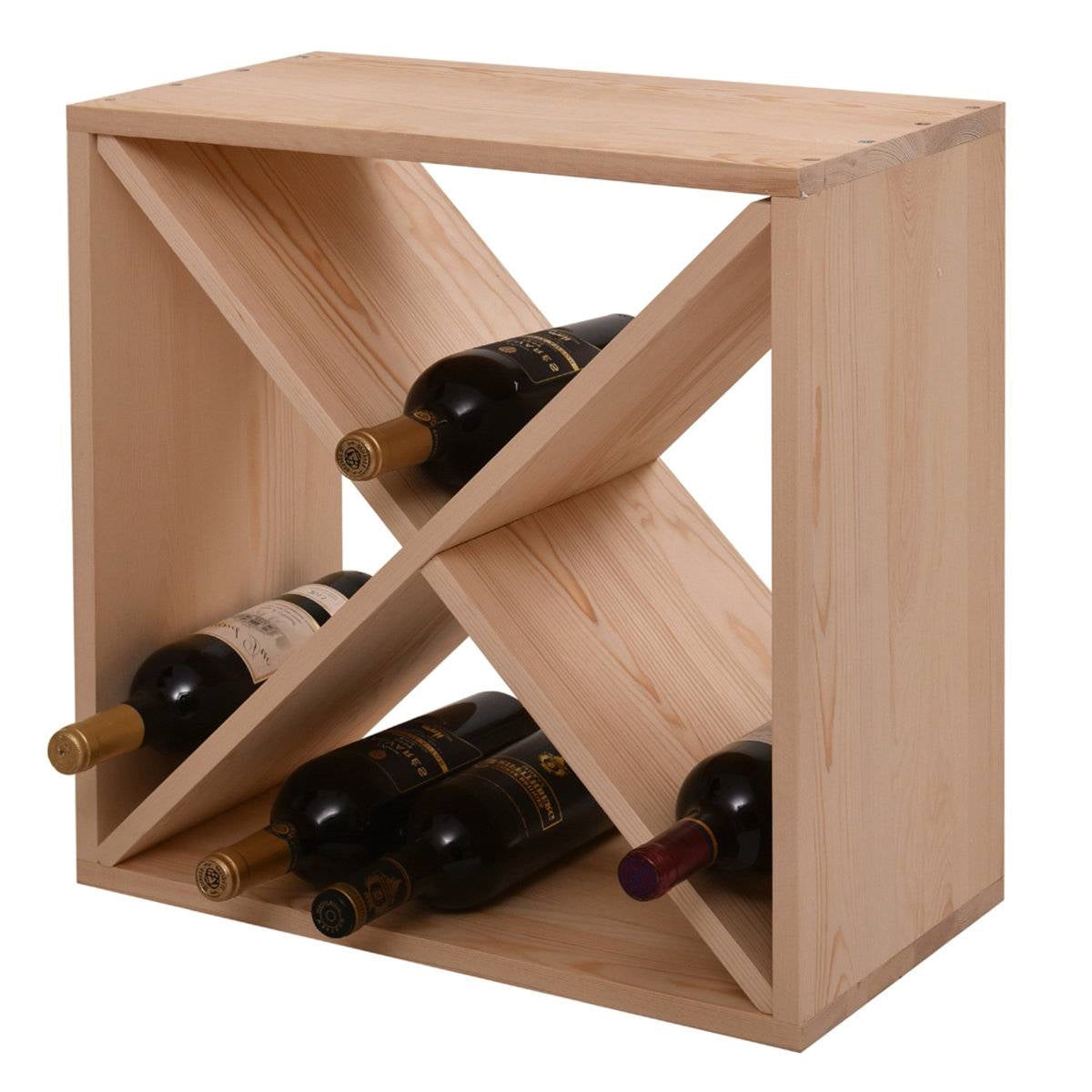 24 Bottle Solid Wood Stackable Modular Wine Rack-0