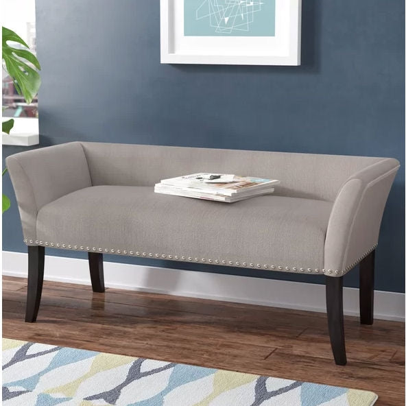 Modern Mid-Century Grey Upholstered Accent Bench-2