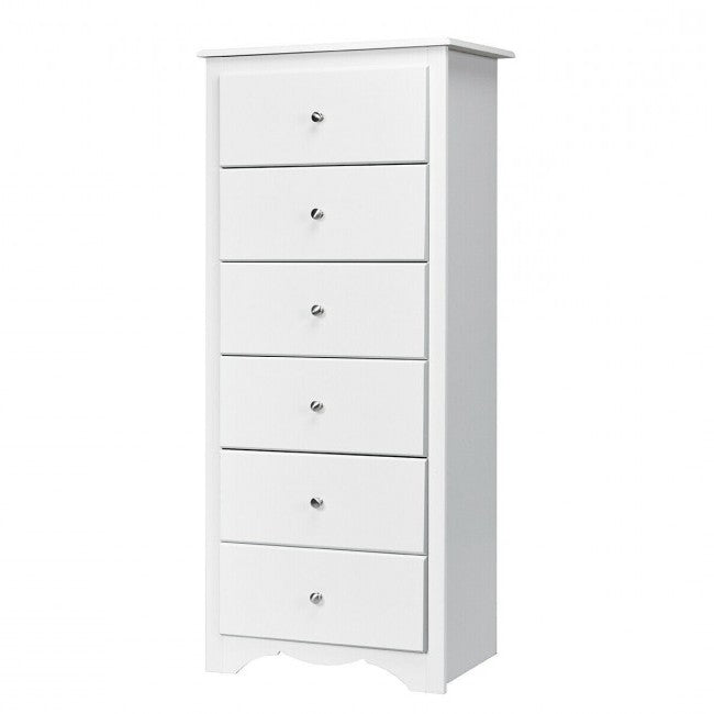 Modern White 6 Drawer Tall Wood Dresser Chest-0