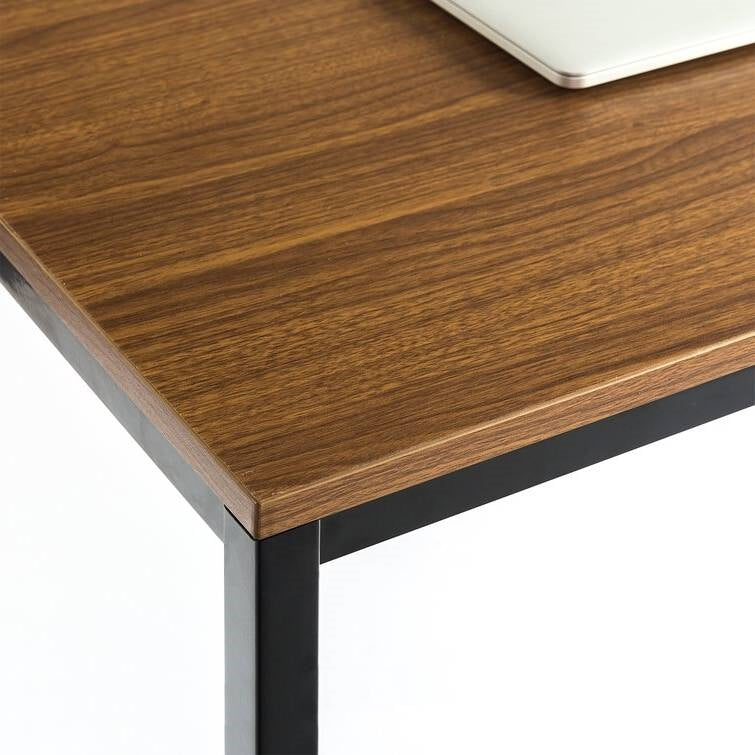 Modern Home Office Desk with Black Metal Frame and Brown Wood Top-2