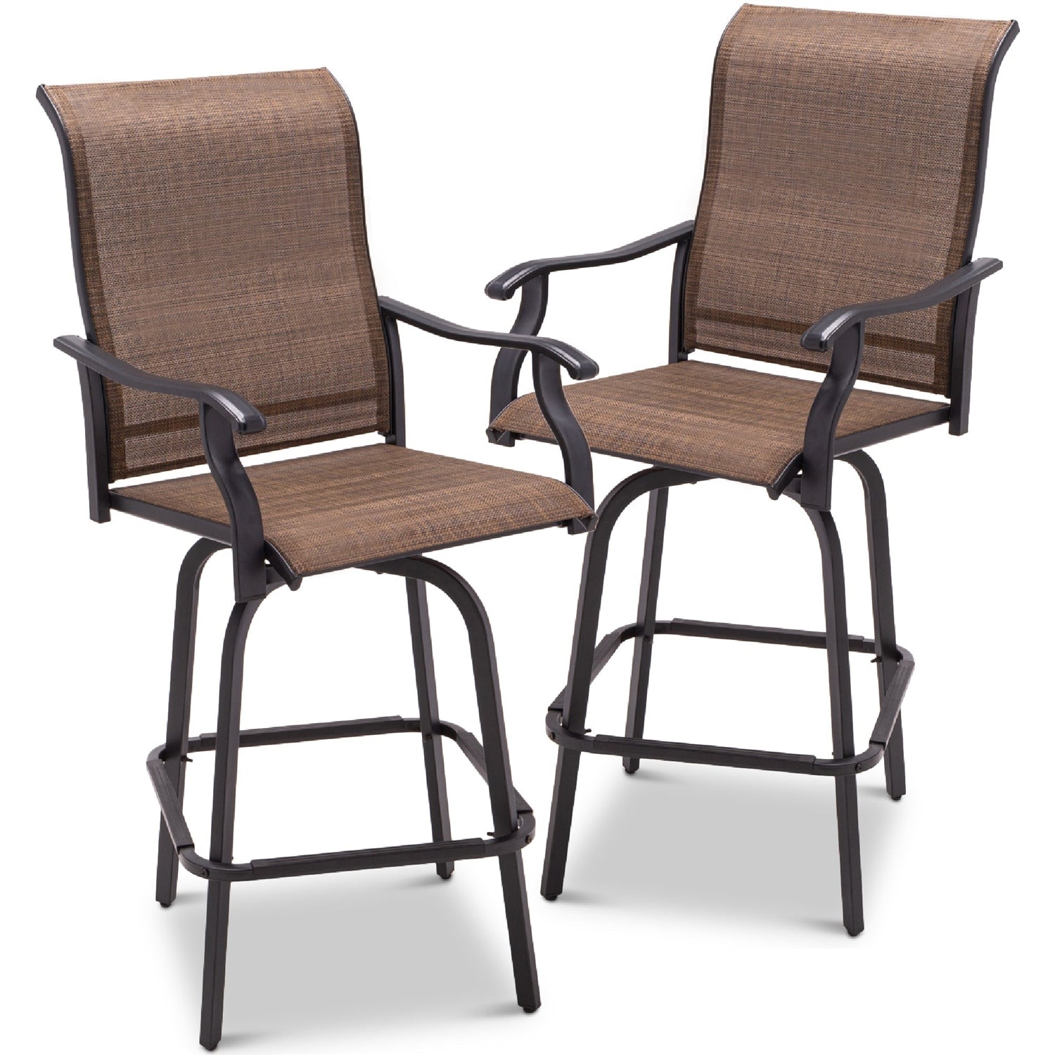 Set of 2 Brown All-Weather Mesh Swivel Barstools-0