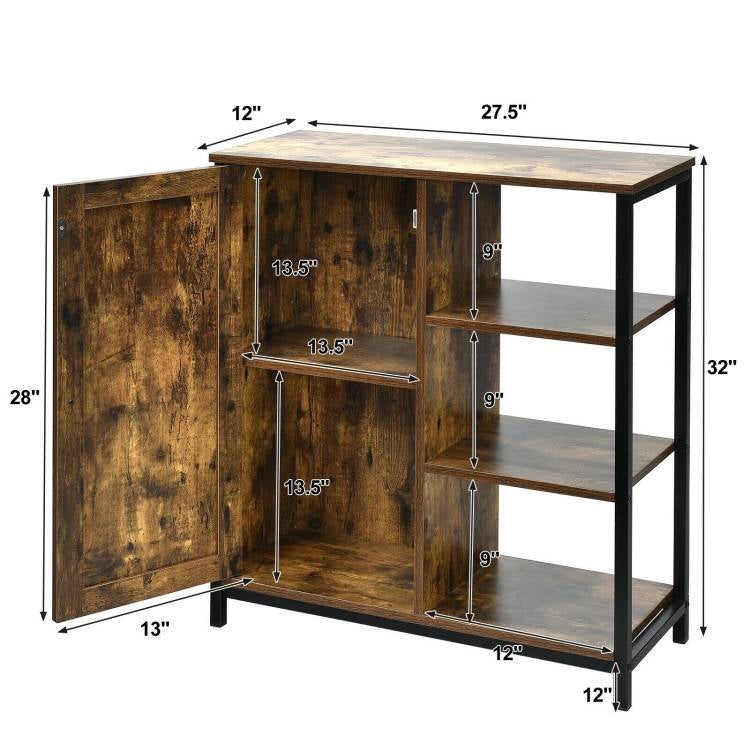 Modern Industrial Black Metal Brown Wood Sideboard Buffet Storage Shelf Cabinet-4