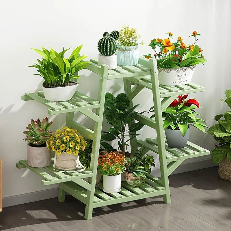 Indoor Outdoor Bamboo Wood 6-Shelf Flower Pot Plant Stand in Green Finish-0