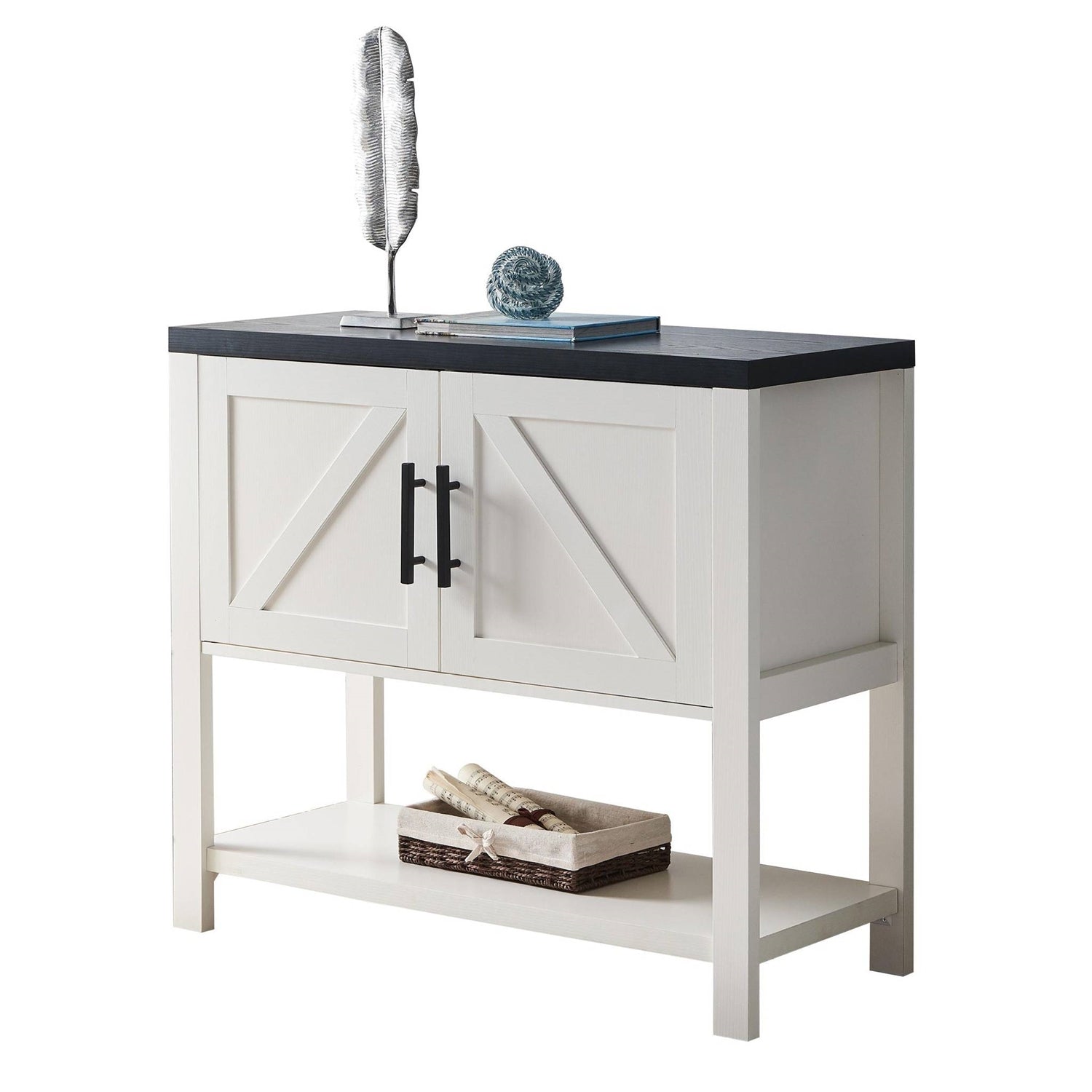 Modern 2 Drawer Wooden Storage Console Table White/Black-0