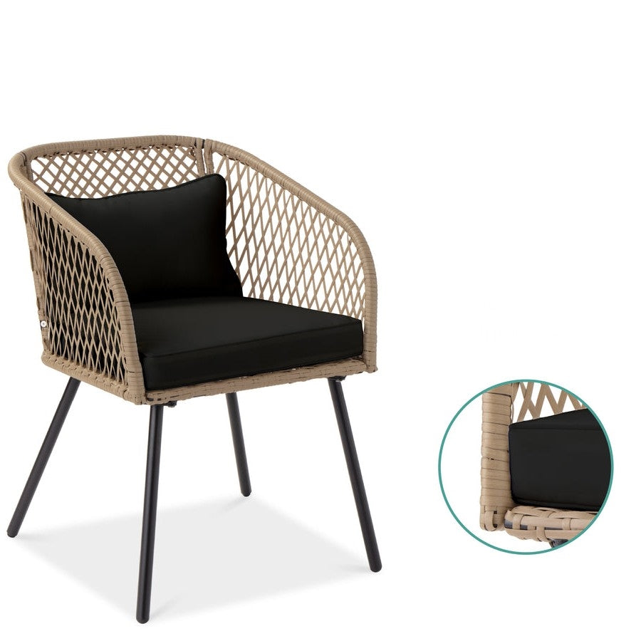 3 Piece Beige/Black Outdoor Weave Wicker Bistro w/ Tempered Glass Side Table Set-1