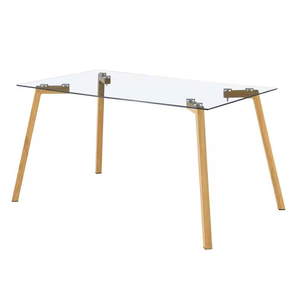 Modern 47-inch x 29-inch Glass Top Dining Table with Wood-Look Metal Legs-0