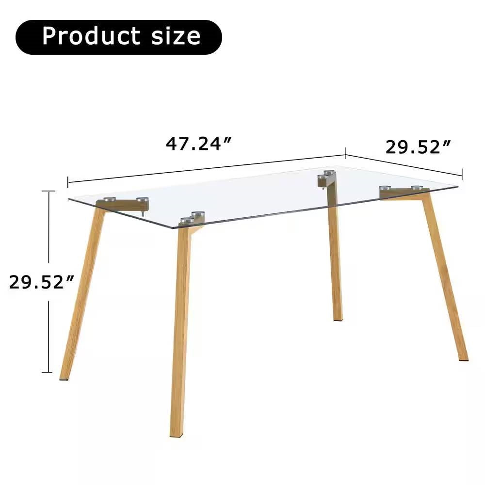 Modern 47-inch x 29-inch Glass Top Dining Table with Wood-Look Metal Legs-4