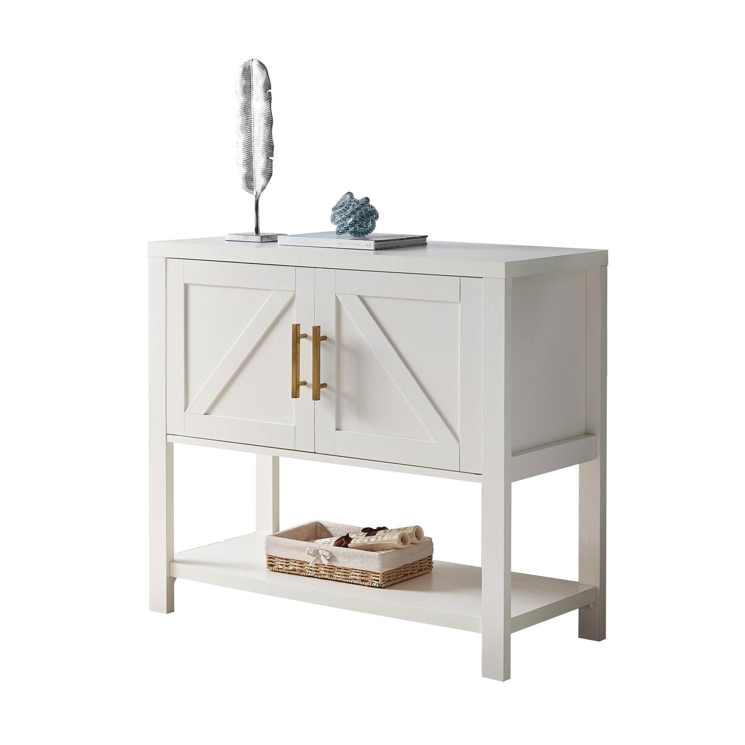 Modern 2 Drawer Wooden Storage Console Table White-0