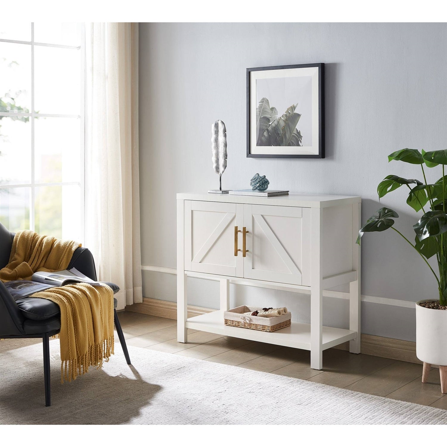 Modern 2 Drawer Wooden Storage Console Table White-3