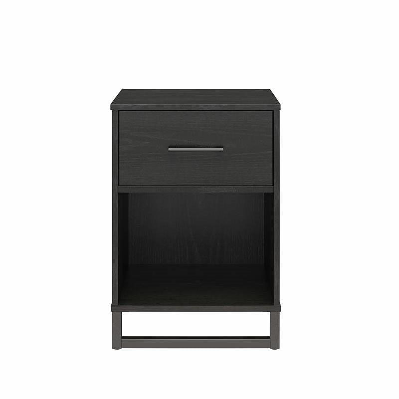 Modern 1-Drawer Bedroom Nightstand in Rustic Black Wood Finish with Metal Legs-3