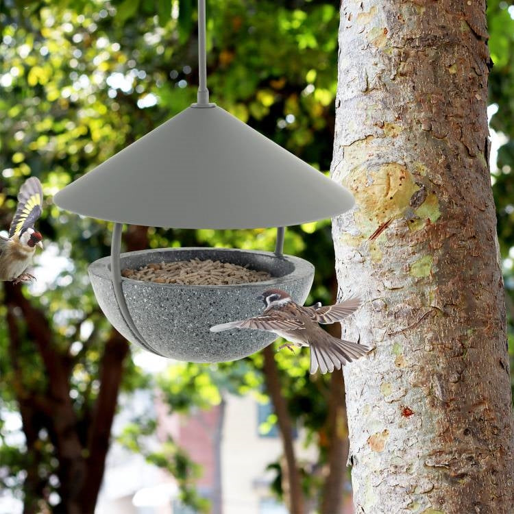 Small Hanging Bird Feeder with Metal Cone Rain Protector Top-1