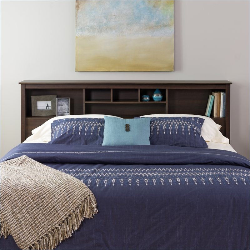 King size Bookcase Headboard in Espresso Wood Finish-1