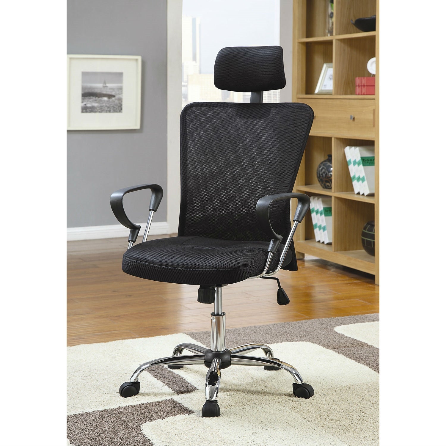 High Back Executive Mesh Office Computer Chair with Headrest in Black-0