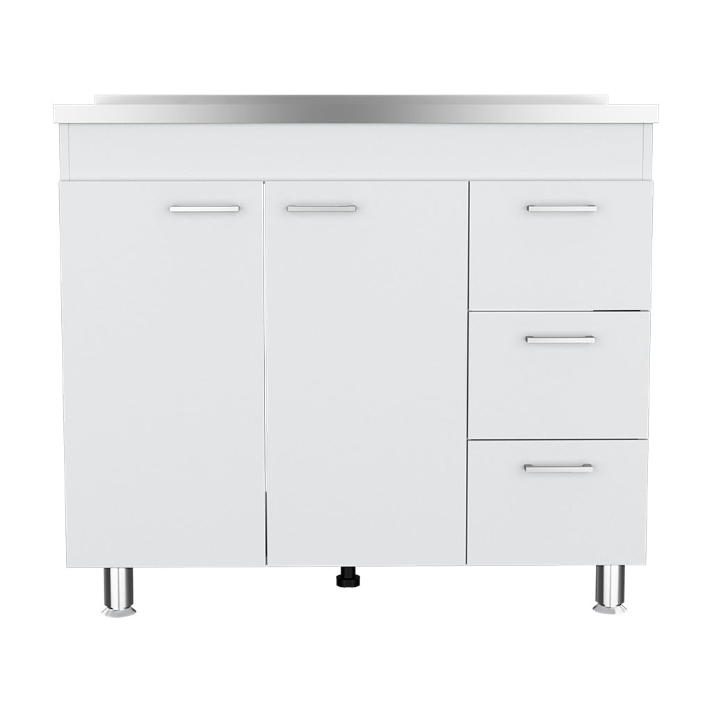 Utility Sink  Kisco, Three Drawers, Double Door, White Finish-2