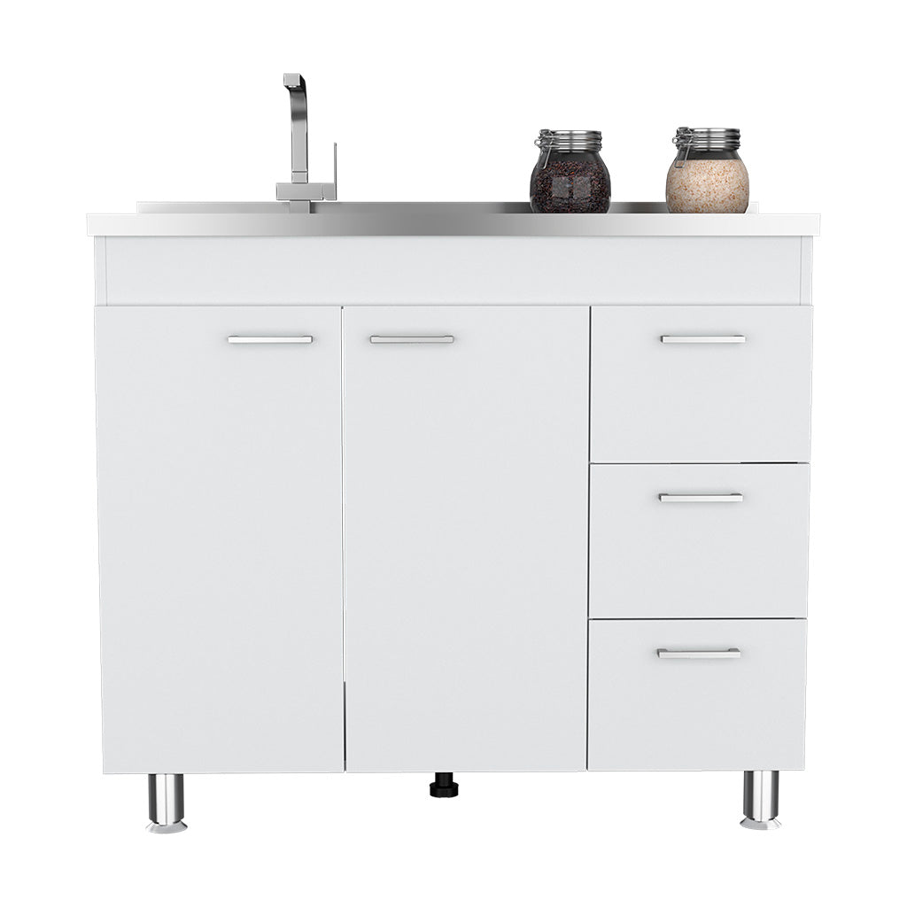 Utility Sink  Kisco, Three Drawers, Double Door, White Finish-3