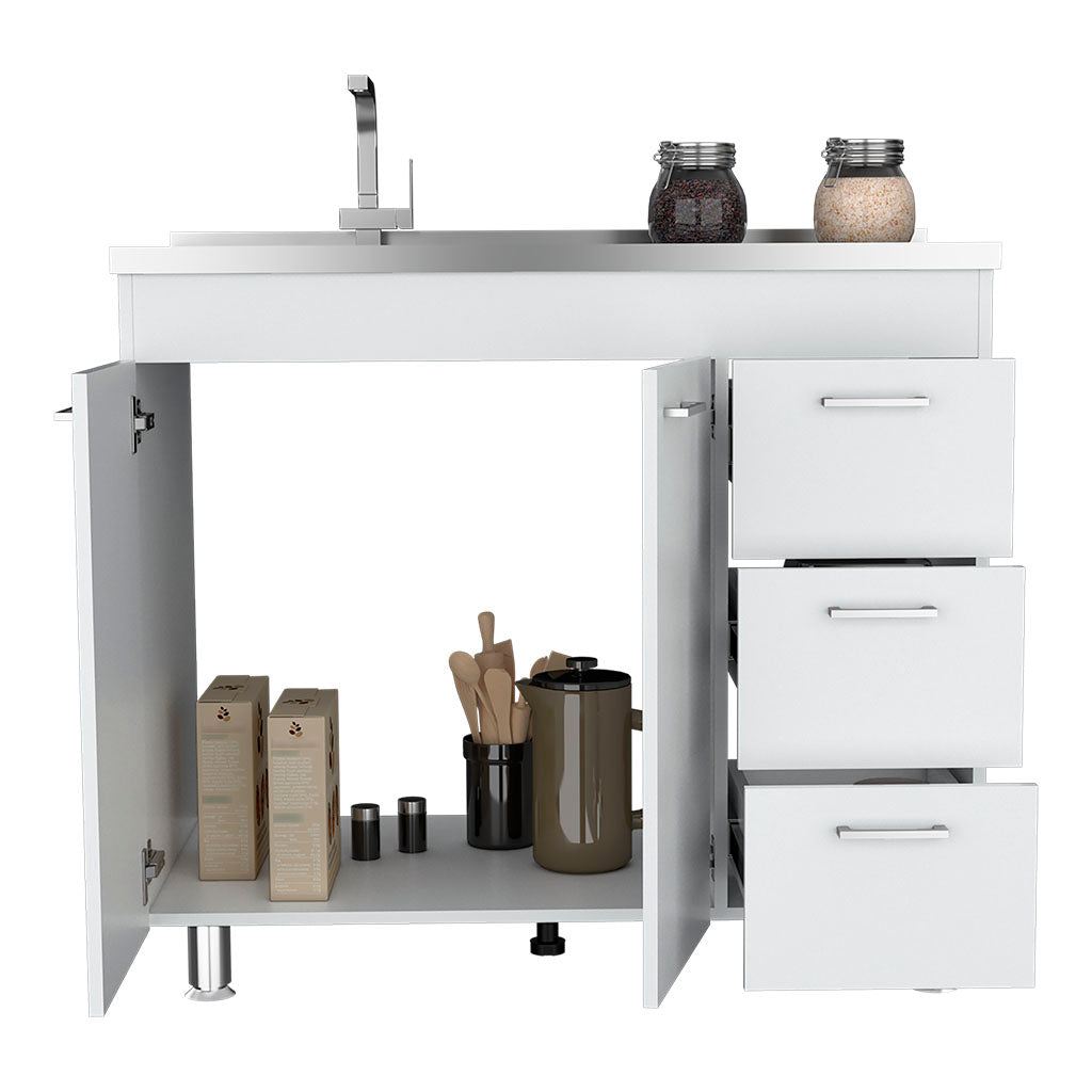 Utility Sink  Kisco, Three Drawers, Double Door, White Finish-4