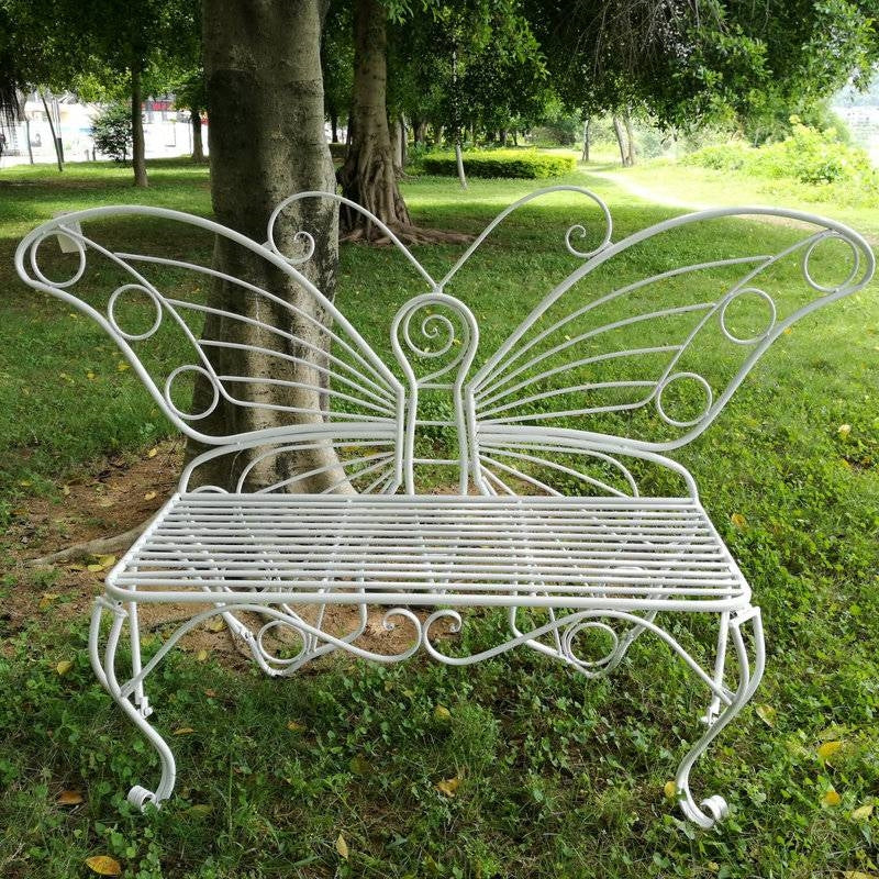 Modern Outdoor Butterfly Garden Bench in White Metal Finish-3