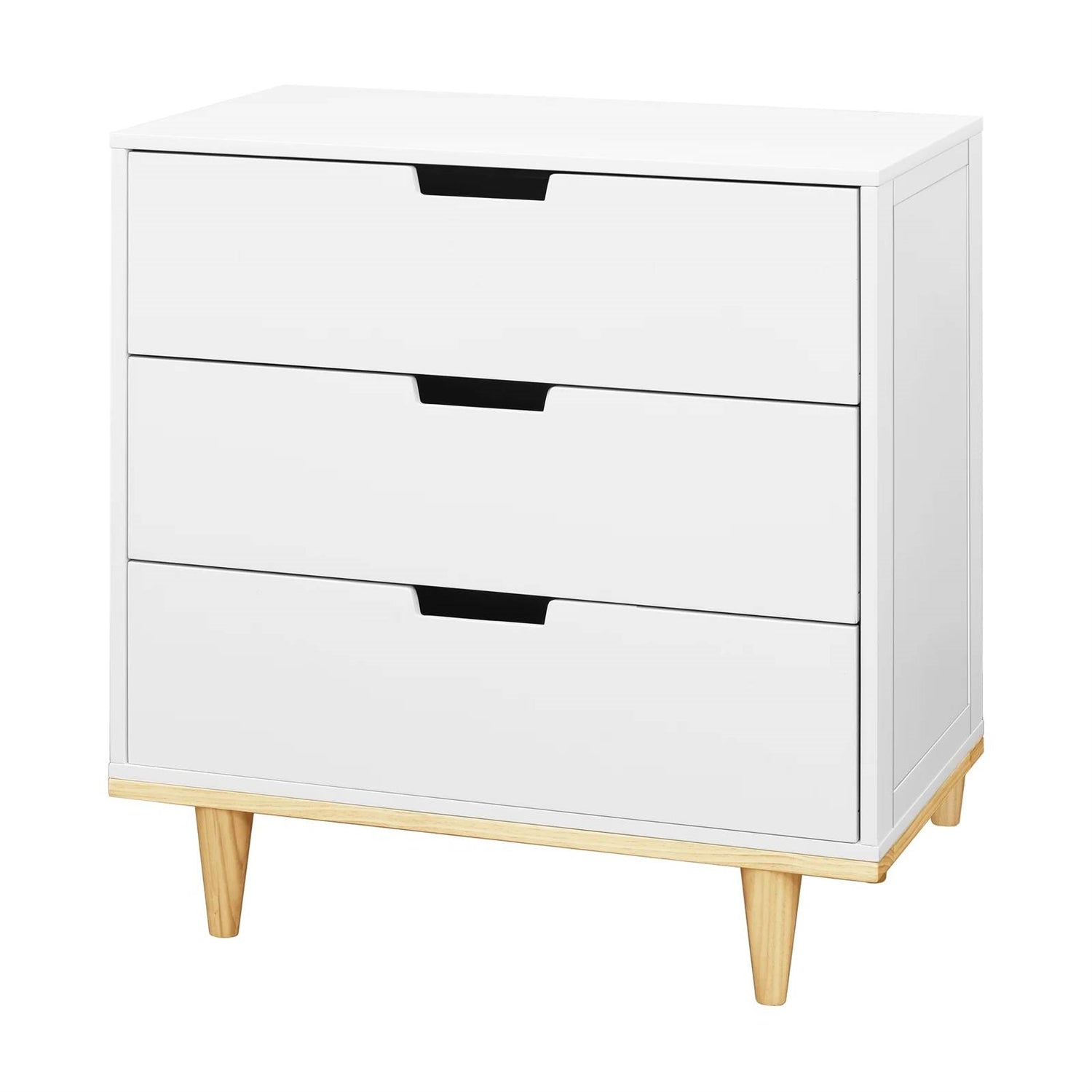 Modern Mid-Century Style 3-Drawer Dresser Chest in White Natural Wood Finish-3