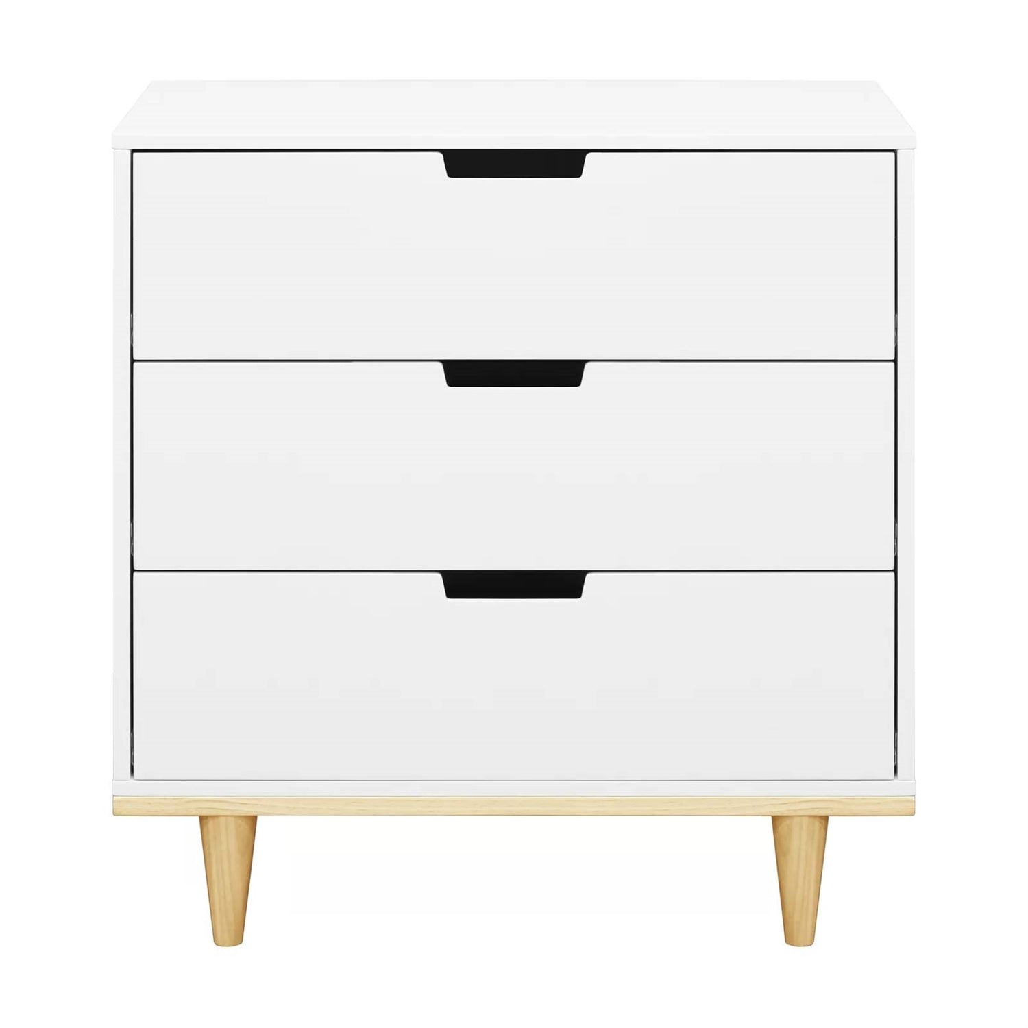 Modern Mid-Century Style 3-Drawer Dresser Chest in White Natural Wood Finish-4