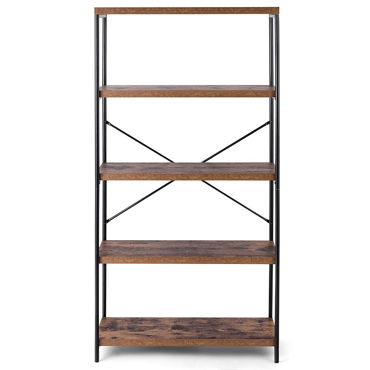 Industrial Metal Wood 5-Tier Bookcase Storage Rack Book Shelf-2