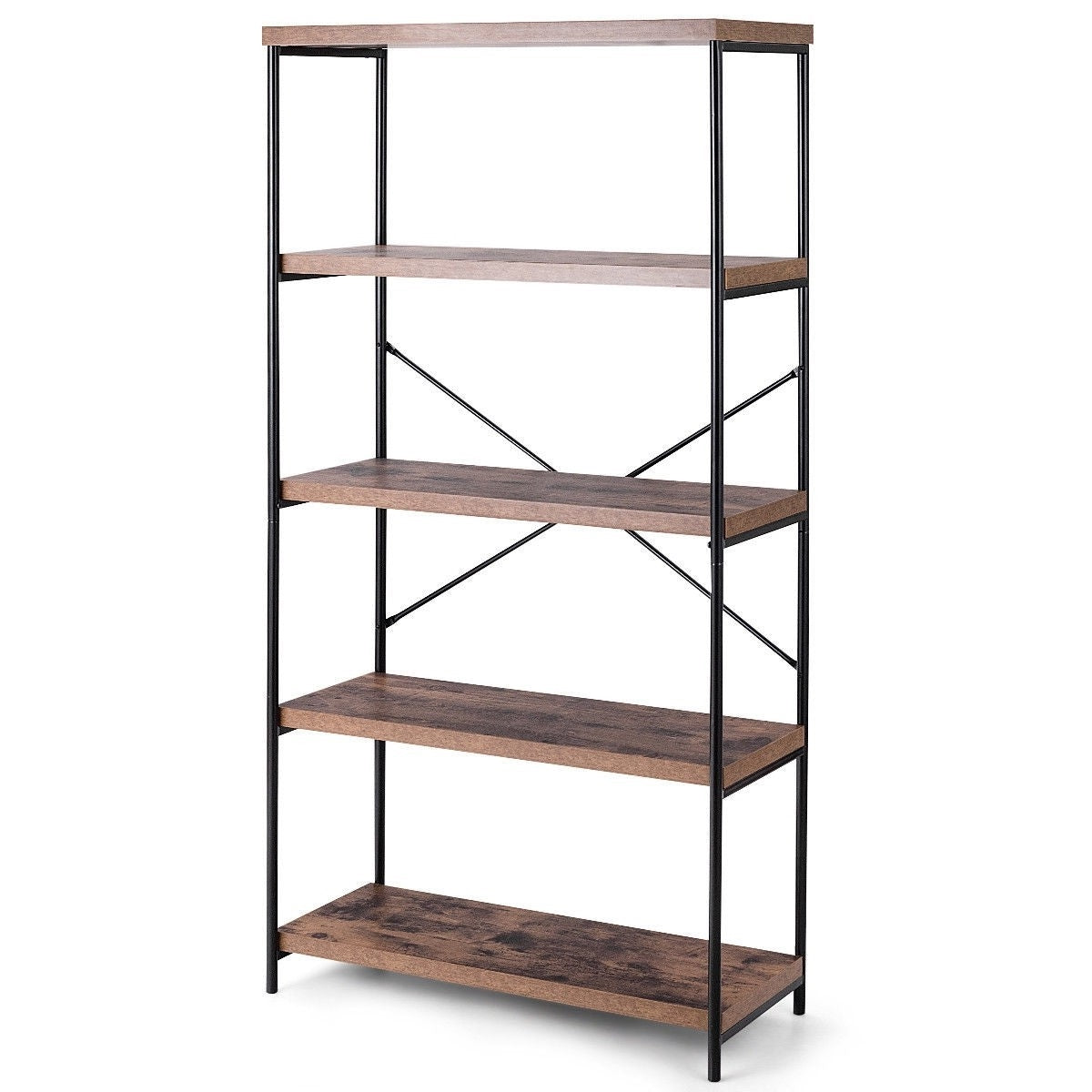 Industrial Metal Wood 5-Tier Bookcase Storage Rack Book Shelf-3