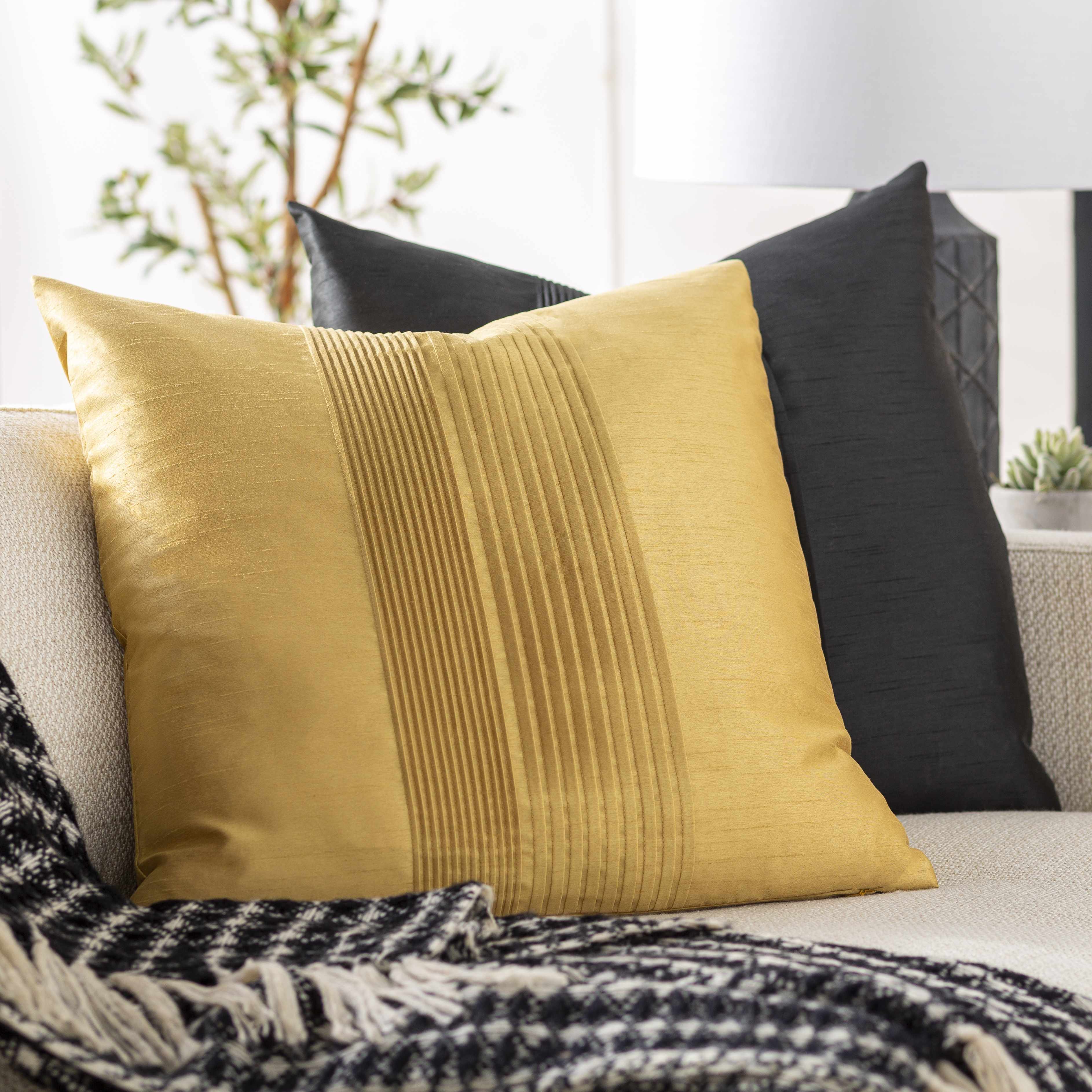 Monolith Mustard Pleated Throw Pillow-3